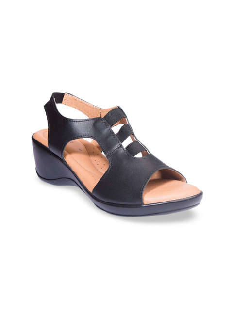 

Khadims Women Black Solid Leather Wedge Heels