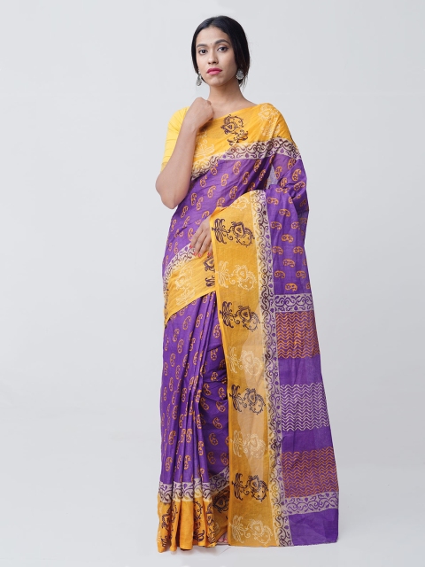

Unnati Silks Women Purple & Yellow Organza Printed Kota Saree