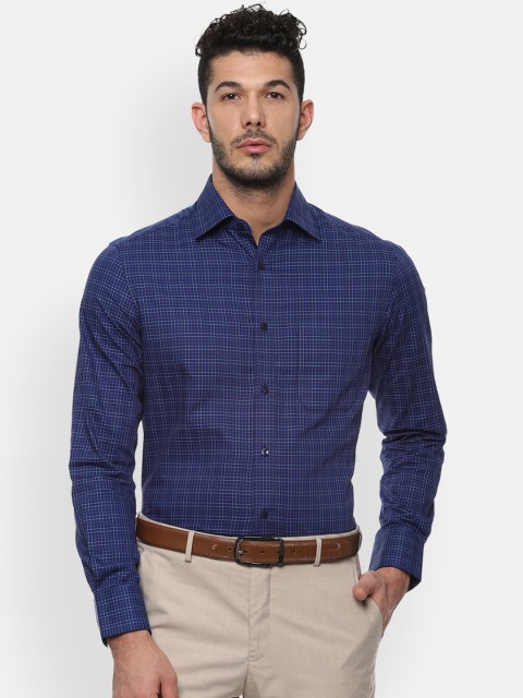 

Louis Philippe Men Navy Blue Regular Fit Checked Formal Shirt
