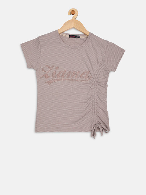 

Ziama Girls Brown Striped Top with Embellishments