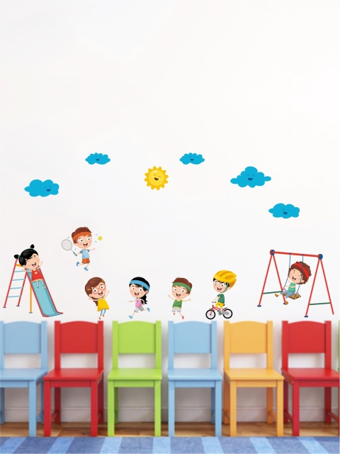 

rawpockets Multicolour PVC Kids Playing Activities Wall Sticker 65x110, Multi