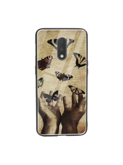 

Bewakoof Brown & Black Vintage Butterflies OnePlus 7 Glass Mobile Cover