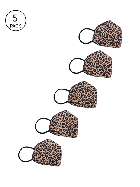 

Clovia Adults Pack Of 5 Black & Brown Animal Print 3-Ply Reusable Reversible Cloth Masks