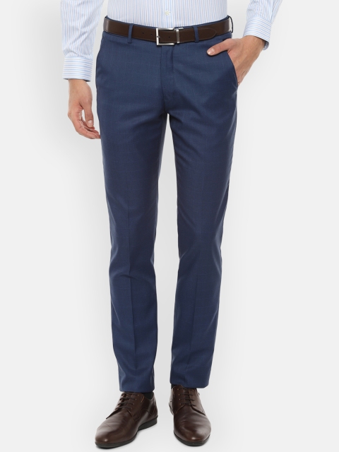 

Louis Philippe Men Navy Blue Slim Fit Checked Formal Trousers
