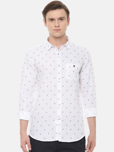 Louis Philippe Sport Men White Slim Fit Printed Casual Shirt