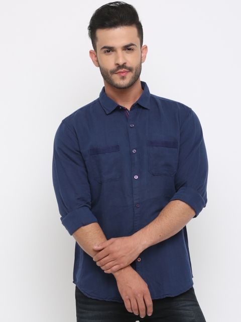 

WITH Men Blue Slim Fit Solid Casual Shirt
