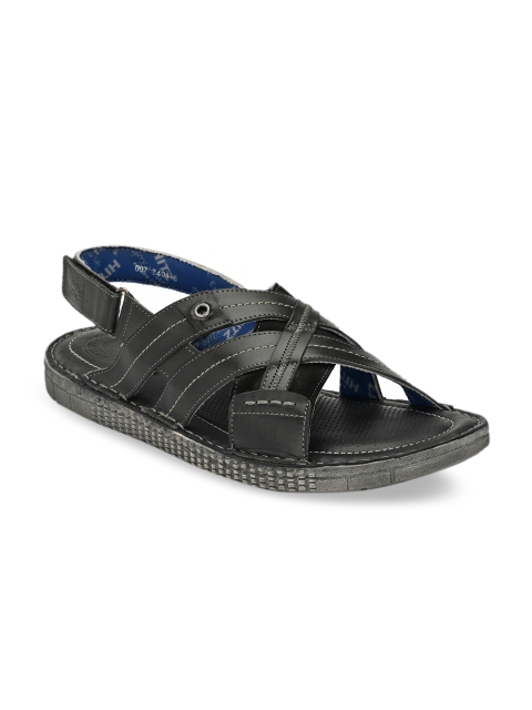 

Hitz Men Black Solid Leather Comfort Sandals