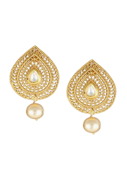 

Adwitiya Collection Gold & Cream Teardrop Shaped Drop Earrings