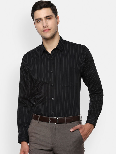 

Louis Philippe Men Black Classic Slim Fit Striped Formal Shirt