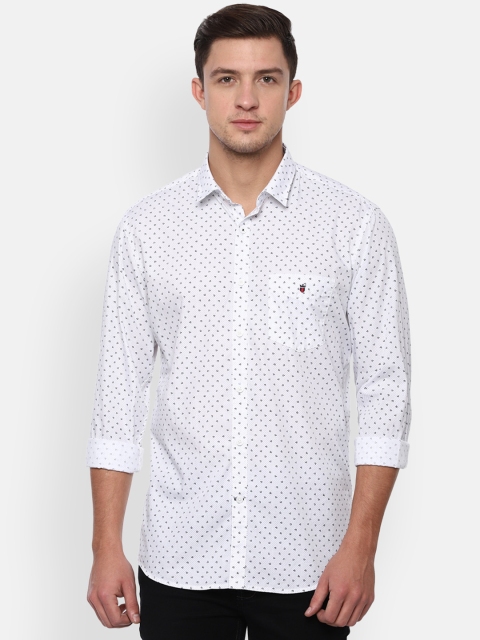 Louis Philippe Sport Men White & Navy Blue Slim Fit Printed Casual Shirt