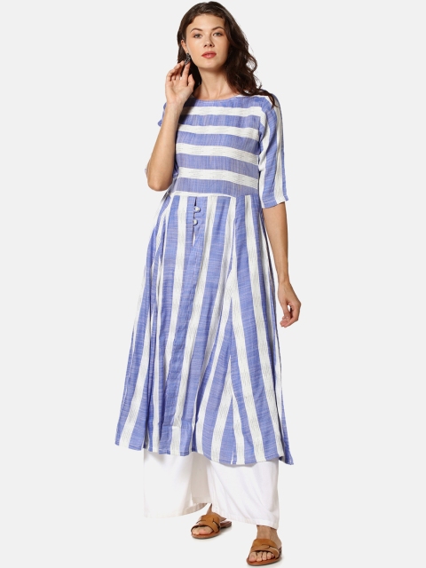 

Instafab Women Blue & White Striped A-Line Kurta