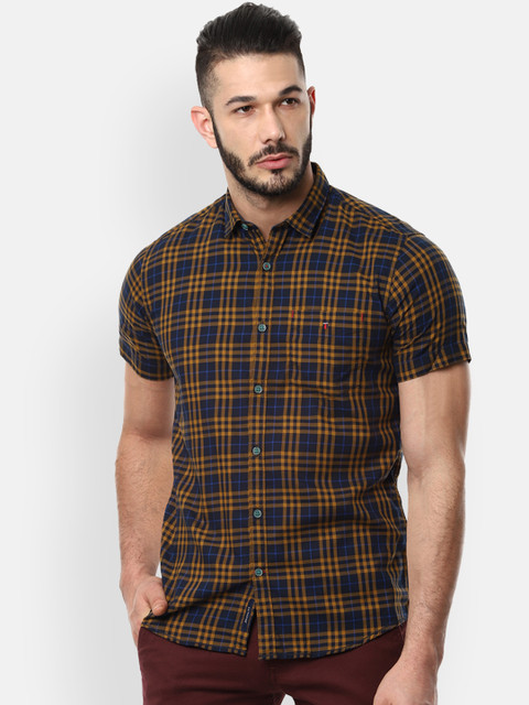 

Louis Philippe Sport Men Navy Blue & Yellow Slim Fit Checked Casual Shirt