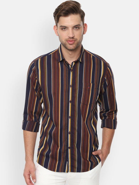 

Louis Philippe Sport Men Brown & Navy Blue Slim Fit Striped Casual Shirt