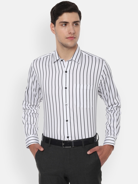 

Louis Philippe Men White & Black Slim Fit Striped Formal Shirt