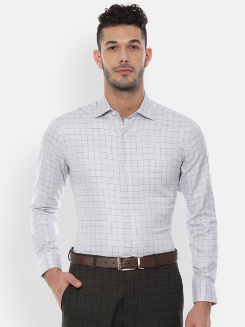 

Louis Philippe Men Grey & White Slim Fit Checked Formal Shirt