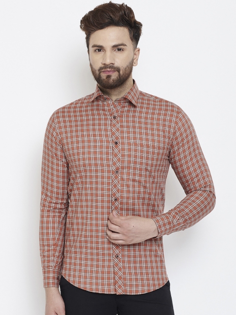 

Spirit Men Rust & White Slim Fit Checked Casual Shirt