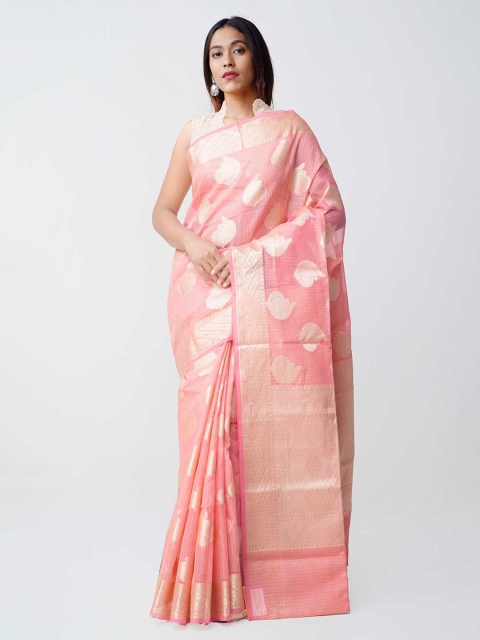 

Unnati Silks Pink & Gold Silk Cotton Woven Design Banarasi Saree