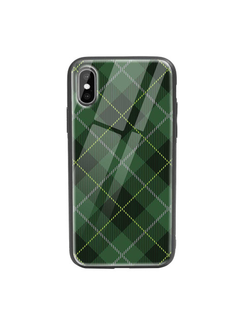 

Bewakoof Green & White Tartan Print iPhone XS Glass Mobile Cover