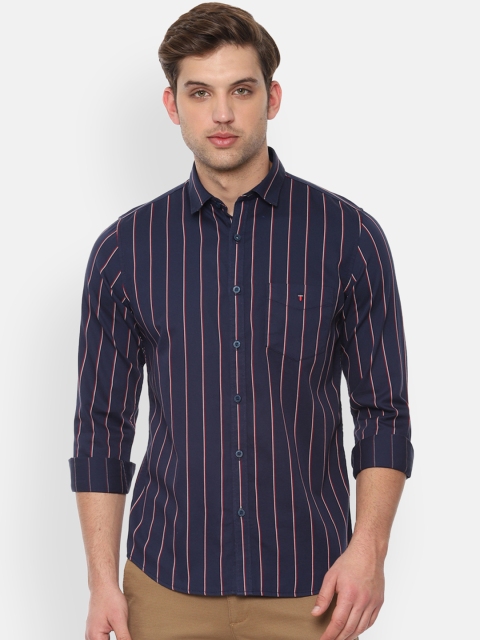 Louis Philippe Sport Men Navy Blue & White Slim Fit Striped Casual Shirt