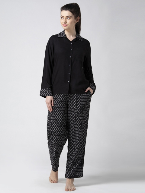 

ADORENITE Women Black Solid Night suit