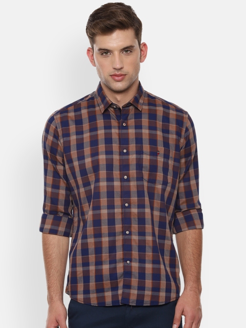 

Louis Philippe Sport Men Navy Blue & Brown Slim Fit Checked Casual Shirt