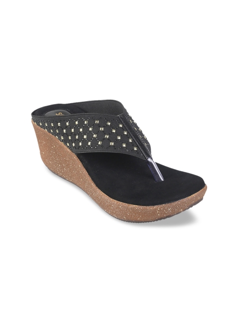 

SOLE HEAD Women Black & Gold Embellished Wedges