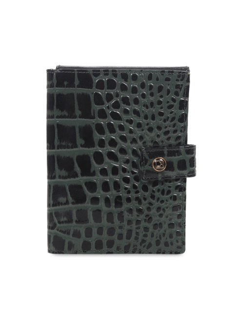 

Da Milano Men Black & Olive Green Textured Two Fold Leather Wallet