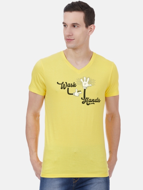 

Free Authority Men Yellow Social Distancing Printed V-Neck T-shirt