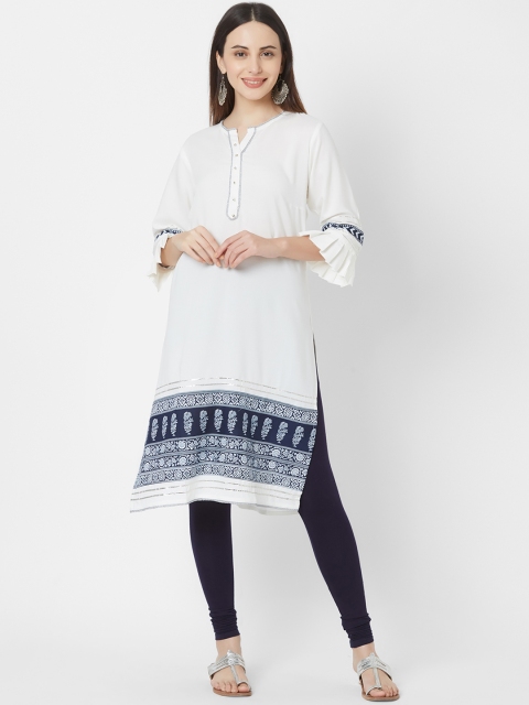

Vedic Women White Printed A-Line Kurti