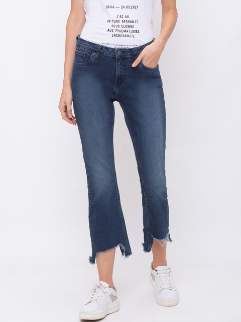 

Globus Women Blue Skinny Fit Mid-Rise Highly Distressed Cropped Jeans
