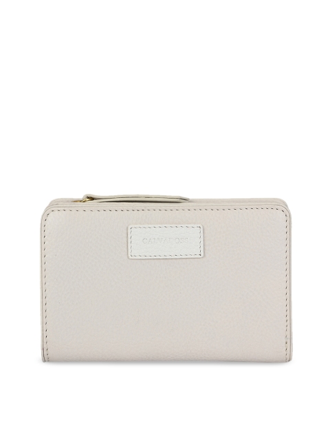 

Calvadoss Women Off-White Textured Zip Leather Around Wallet