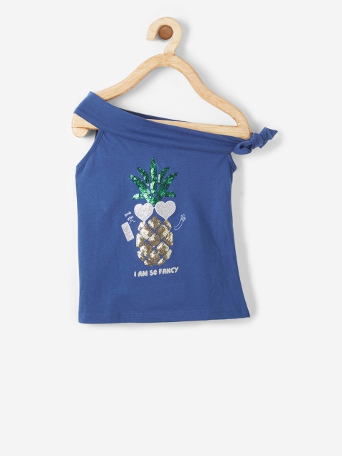 

VITAMINS Girls Blue & Gold-Coloured Printed Top