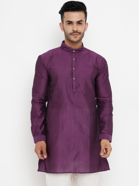 

SHOWOFF Men Purple Striped Straight Kurta