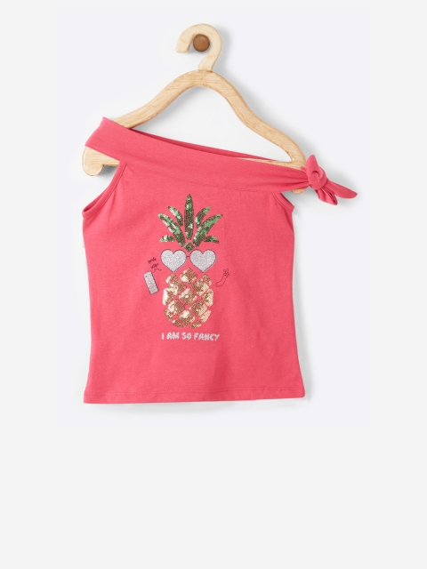 

VITAMINS Girls Pink & Green Embellished Top