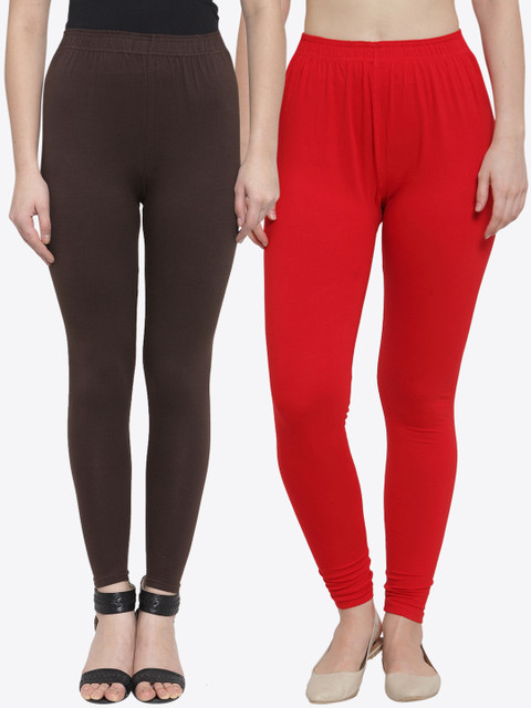 

TAG 7 Women Pack Of 2 Solid Leggings, Red