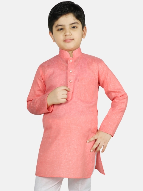 Boys Pink Solid Straight Kurta