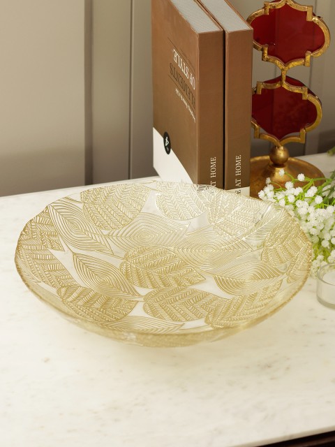 

Living Essence Gold-Toned & Off-White Textured Glass Accent Showpiece