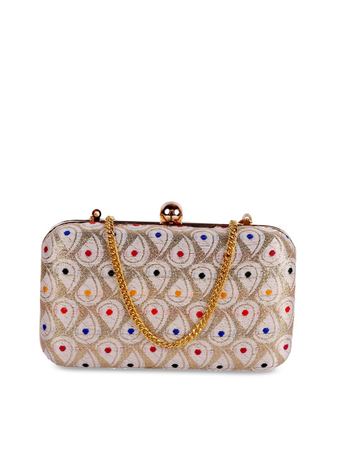 

REZZY Gold-Toned & White Embellished Clutch