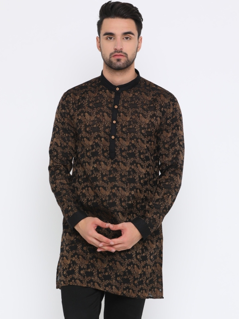 

SHOWOFF Men Black & Brown Printed Straight Kurta