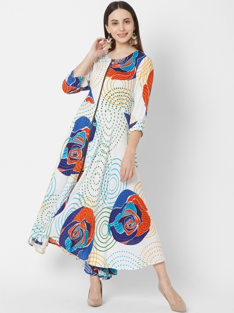 

Vedic Women White & Blue Printed Anarkali Kurta