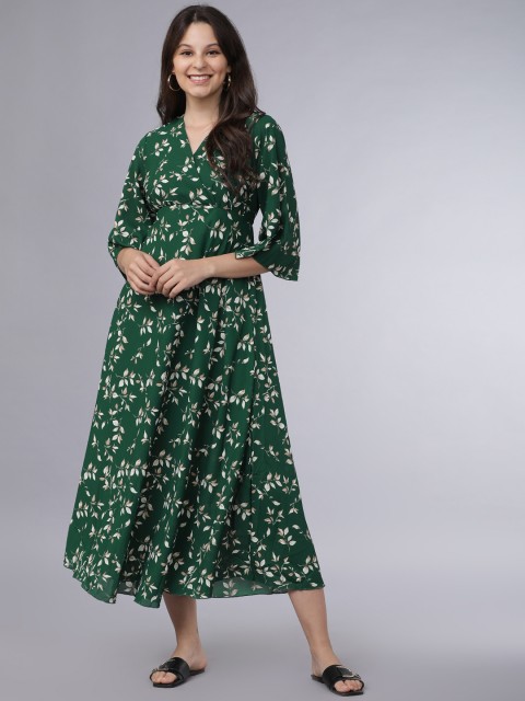 

Tokyo Talkies Women Green Printed Maxi Dress