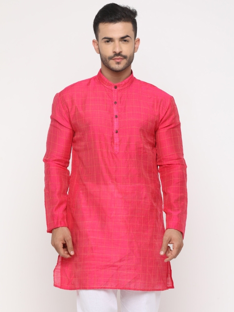 

SHOWOFF Men Pink & Yellow Checked Straight Kurta