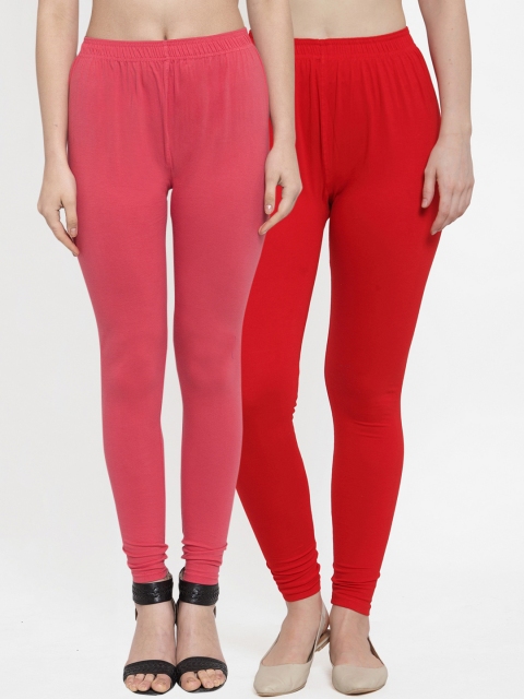 

TAG 7 Women Pack Of 2 Solid Churidar-Length Leggings, Red