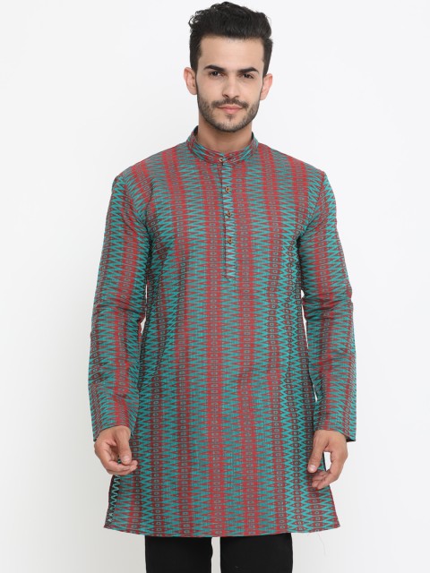 

SHOWOFF Men Sea Green & Maroon Printed Straight Kurta
