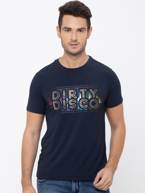 

Globus Men Navy Blue Printed Round Neck T-shirt