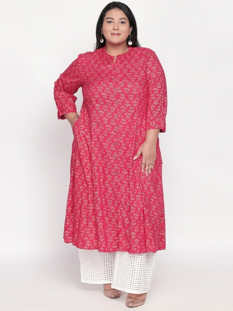 

RANGMANCH PLUS by Pantaloons Women Pink & Gold-Toned Printed A-Line Kurta