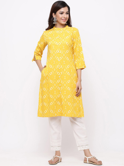 

Juniper Women Yellow & Off-White Printed Straight Kurta