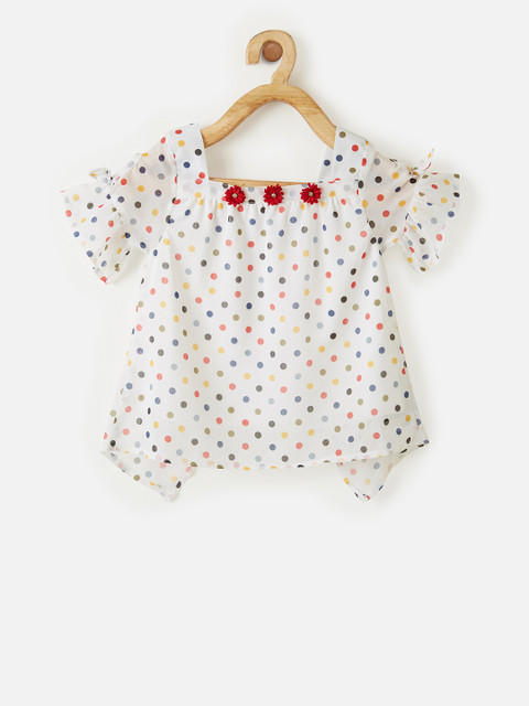 

VITAMINS Girls White Polka Dot Printed Top