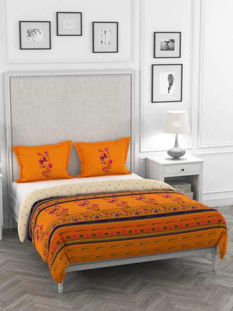 

Portico New York Orange & Blue Printed Neeta Lulla Super King Bed Cover With 2 Pillow Covers