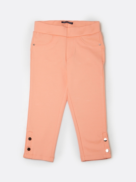 

VITAMINS Girls Peach-Coloured Solid Slim Fit Jeggings